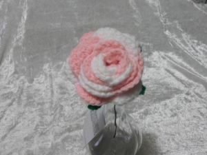 Crochet Open Rose - White and Baby Pink